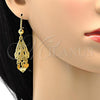 Oro Laminado Earring and Pendant Adult Set, Gold Filled Style Heart Design, Diamond Cutting Finish, Golden Finish, 10.170.0012