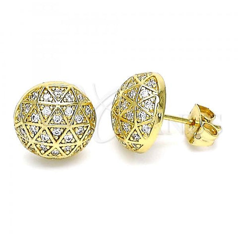 Oro Laminado Stud Earring, Gold Filled Style with White Micro Pave, Polished, Golden Finish, 02.342.0152