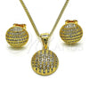 Oro Laminado Earring and Pendant Adult Set, Gold Filled Style Ball Design, with White Micro Pave, Polished, Golden Finish, 10.342.0085