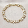 Oro Laminado Tennis Bracelet, Gold Filled Style Heart and Hugs and Kisses Design, Matte Finish, Golden Finish, 03.213.0356.07