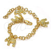 Oro Laminado Charm Bracelet, Gold Filled Style Elephant Design, with White Crystal, Diamond Cutting Finish, Golden Finish, 03.63.1794.07