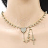 Oro Laminado Medium Rosary, Gold Filled Style Guadalupe and Crucifix Design, with White Micro Pave, Polished, Golden Finish, 09.213.0069.24