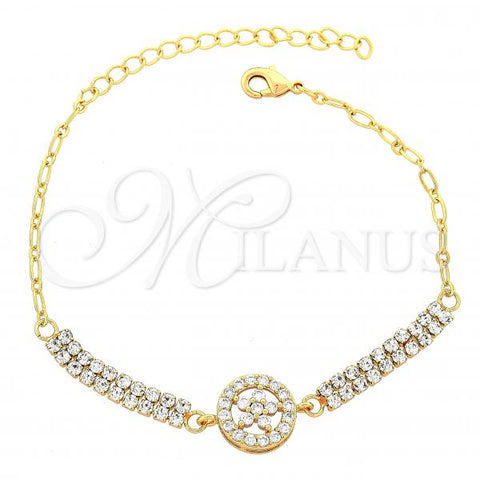 Oro Laminado Fancy Bracelet, Gold Filled Style Flower Design, with White Cubic Zirconia, Polished, Golden Finish, 03.60.0068
