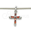 Rhodium Plated Pendant Necklace, Cross Design, with Garnet and White Cubic Zirconia, Polished, Rhodium Finish, 04.284.0009.5.22