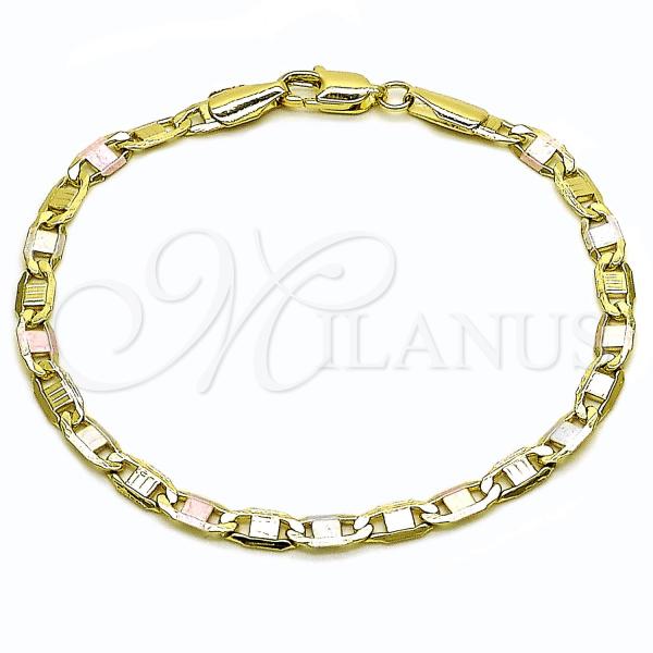 Oro Laminado Basic Bracelet, Gold Filled Style Mariner Design, Polished, Tricolor, 03.213.0351.08