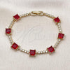 Oro Laminado Fancy Bracelet, Gold Filled Style with Garnet and White Cubic Zirconia, Polished, Golden Finish, 03.283.0311.4.07