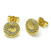 Oro Laminado Stud Earring, Gold Filled Style with White Micro Pave, Polished, Golden Finish, 02.411.0026