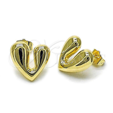 Oro Laminado Stud Earring, Gold Filled Style Heart Design, Polished, Golden Finish, 02.195.0328