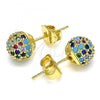 Oro Laminado Stud Earring, Gold Filled Style with Multicolor Micro Pave, Polished, Golden Finish, 02.341.0059