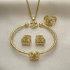 Oro Laminado Earring and Pendant Children Set, Gold Filled Style Flower Design, with White Cubic Zirconia, Polished, Golden Finish, 06.210.0016.1