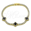 Oro Laminado Fancy Bracelet, Gold Filled Style Four-leaf Clover Design, with Black Mother of Pearl and White Cubic Zirconia, Polished, Golden Finish, 03.284.0046.07