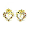 Oro Laminado Stud Earring, Gold Filled Style Heart Design, with Garnet and White Micro Pave, Polished, Golden Finish, 02.199.0032.1