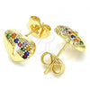 Oro Laminado Stud Earring, Gold Filled Style Heart Design, with Multicolor Micro Pave, Polished, Golden Finish, 02.210.0416.1