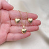 Oro Laminado Earring and Pendant Adult Set, Gold Filled Style Heart and Hollow Design, Polished, Golden Finish, 10.163.0015