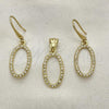 Oro Laminado Earring and Pendant Adult Set, Gold Filled Style with White Crystal, Polished, Golden Finish, 10.59.0112