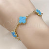 Oro Laminado Fancy Bracelet, Gold Filled Style Four-leaf Clover and Rolo Design, with Turquoise Mother of Pearl, Polished, Golden Finish, 03.414.0001.5.07