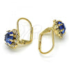 Oro Laminado Leverback Earring, Gold Filled Style Flower Design, with Sapphire Blue and White Crystal, Polished, Golden Finish, 5.125.009.1