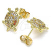 Oro Laminado Stud Earring, Gold Filled Style Turtle Design, with Multicolor Micro Pave, Polished, Golden Finish, 02.210.0413.1