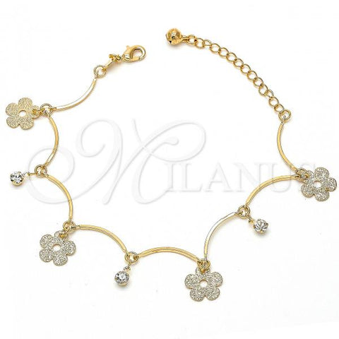 Oro Laminado Charm Bracelet, Gold Filled Style Flower and Ball Design, with White Cubic Zirconia, Matte Finish, Golden Finish, 5.016.005.1.07