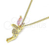 Oro Laminado Pendant Necklace, Gold Filled Style Angel Design, with Pink Cubic Zirconia and White Micro Pave, Polished, Golden Finish, 04.156.0459.1.20