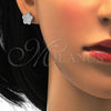 Sterling Silver Earring and Pendant Adult Set, Flower Design, with White Micro Pave, Polished, Rhodium Finish, 10.275.0015