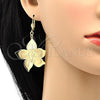 Oro Laminado Dangle Earring, Gold Filled Style Flower Design, Polished, Golden Finish, 61.012