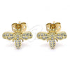 Oro Laminado Stud Earring, Gold Filled Style Bee Design, with White Micro Pave, Polished, Golden Finish, 02.342.0074