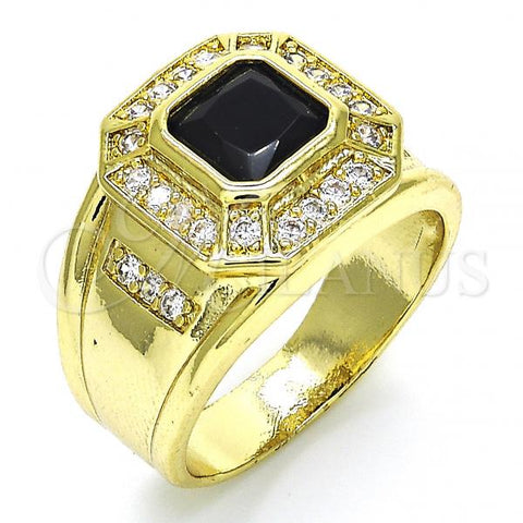 Oro Laminado Mens Ring, Gold Filled Style with Black and White Cubic Zirconia, Polished, Golden Finish, 01.266.0015.1.11 (Size 11)