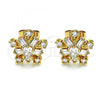 Oro Laminado Stud Earring, Gold Filled Style Flower Design, with White Cubic Zirconia, Polished, Golden Finish, 02.387.0089