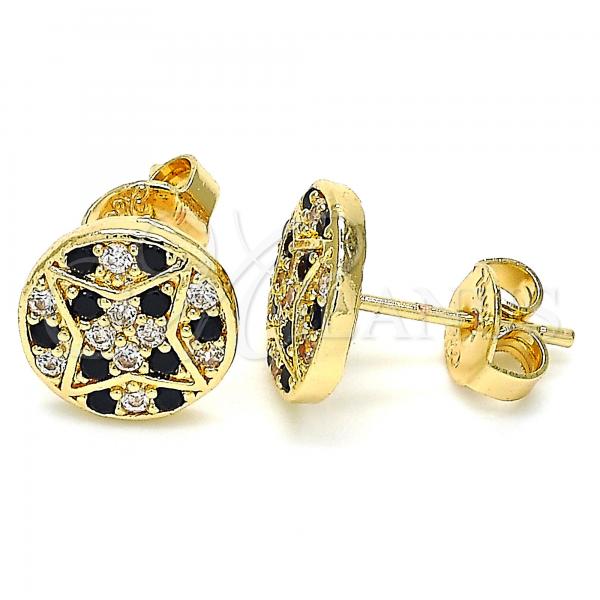 Oro Laminado Stud Earring, Gold Filled Style with Black and White Micro Pave, Polished, Golden Finish, 02.233.0019.1