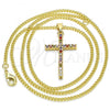 Oro Laminado Pendant Necklace, Gold Filled Style Cross Design, with Multicolor Cubic Zirconia, Polished, Golden Finish, 04.284.0013.3.20