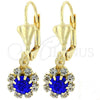 Oro Laminado Dangle Earring, Gold Filled Style Flower Design, with Tanzanite and White Cubic Zirconia, Polished, Golden Finish, 5.125.017.4