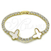 Oro Laminado Tennis Bracelet, Gold Filled Style Butterfly Design, with White Cubic Zirconia and Ivory Mother of Pearl, Polished, Golden Finish, 03.283.0388.1.07