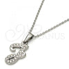 Stainless Steel Pendant Necklace, Initials and Rolo Design, with White Crystal, Polished, Steel Finish, 04.238.0032.18