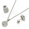 Sterling Silver Earring and Pendant Adult Set, with White Micro Pave, Polished, Rhodium Finish, 10.174.0253