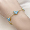 Oro Laminado Fancy Bracelet, Gold Filled Style Butterfly and Rolo Design, with Turquoise Opal, Polished, Golden Finish, 03.313.0042.4.08