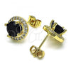 Oro Laminado Stud Earring, Gold Filled Style with Black Cubic Zirconia and White Micro Pave, Polished, Golden Finish, 02.344.0102.4