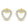Oro Laminado Stud Earring, Gold Filled Style Heart Design, with White Cubic Zirconia, Polished, Golden Finish, 02.156.0503
