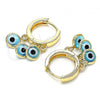 Oro Laminado Huggie Hoop, Gold Filled Style Evil Eye Design, Light Blue Resin Finish, Golden Finish, 02.63.2723.15