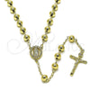 Oro Laminado Medium Rosary, Gold Filled Style Guadalupe and Cross Design, with White Cubic Zirconia, Polished, Golden Finish, 09.213.0049.24