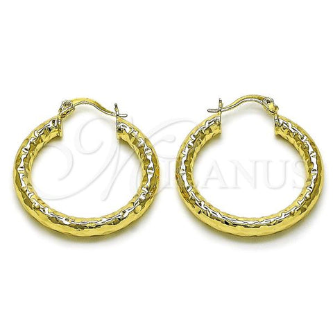 Oro Laminado Medium Hoop, Gold Filled Style Hollow Design, Diamond Cutting Finish, Golden Finish, 02.213.0758.30