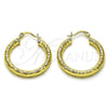 Oro Laminado Medium Hoop, Gold Filled Style Hollow Design, Diamond Cutting Finish, Golden Finish, 02.213.0758.30