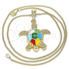 Oro Laminado Pendant Necklace, Gold Filled Style Turtle Design, Multicolor Enamel Finish, Golden Finish, 04.380.0001.1.20