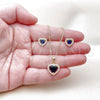 Oro Laminado Earring and Pendant Adult Set, Gold Filled Style Heart and Cluster Design, with Sapphire Blue and White Cubic Zirconia, Polished, Golden Finish, 10.156.0539.2