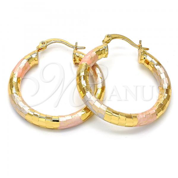 Oro Laminado Medium Hoop, Gold Filled Style Hollow Design, Diamond Cutting Finish, Tricolor, 5.138.014.1.30