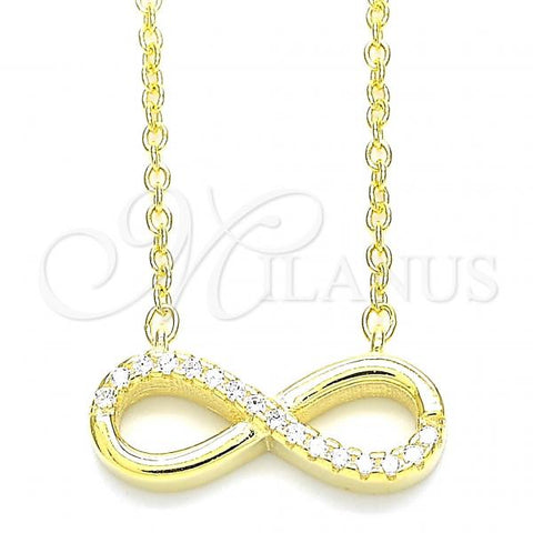 Sterling Silver Pendant Necklace, Infinite Design, with White Cubic Zirconia, Polished, Golden Finish, 04.336.0035.2.16