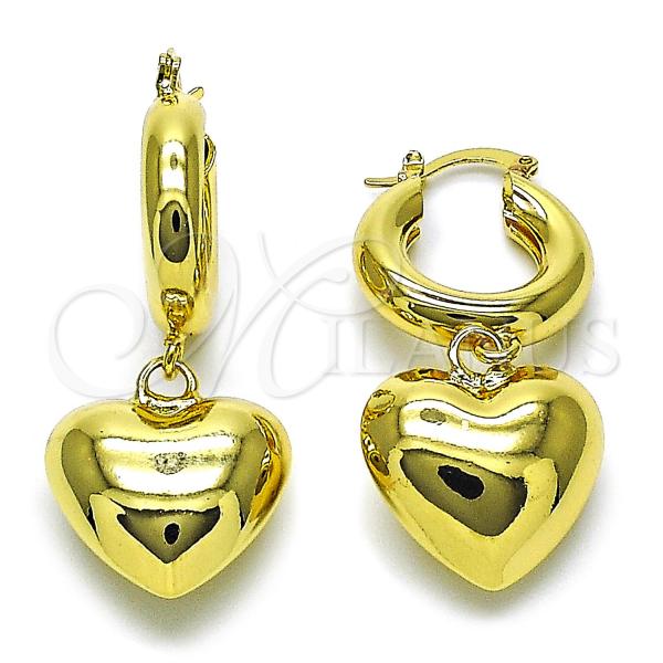 Oro Laminado Small Hoop, Gold Filled Style Heart and Hollow Design, Polished, Golden Finish, 02.196.0175.20