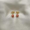 Oro Laminado Stud Earring, Gold Filled Style Ball Design, with Pink Pearl, Polished, Golden Finish, 02.63.2118.1