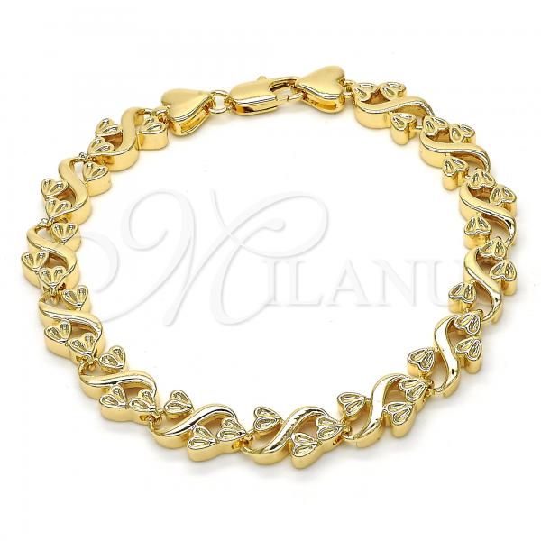 Oro Laminado Fancy Bracelet, Gold Filled Style Heart Design, Polished, Golden Finish, 03.210.0061.08