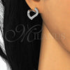 Sterling Silver Huggie Hoop, Heart Design, with White Cubic Zirconia, Polished, Rhodium Finish, 02.186.0139.1.15